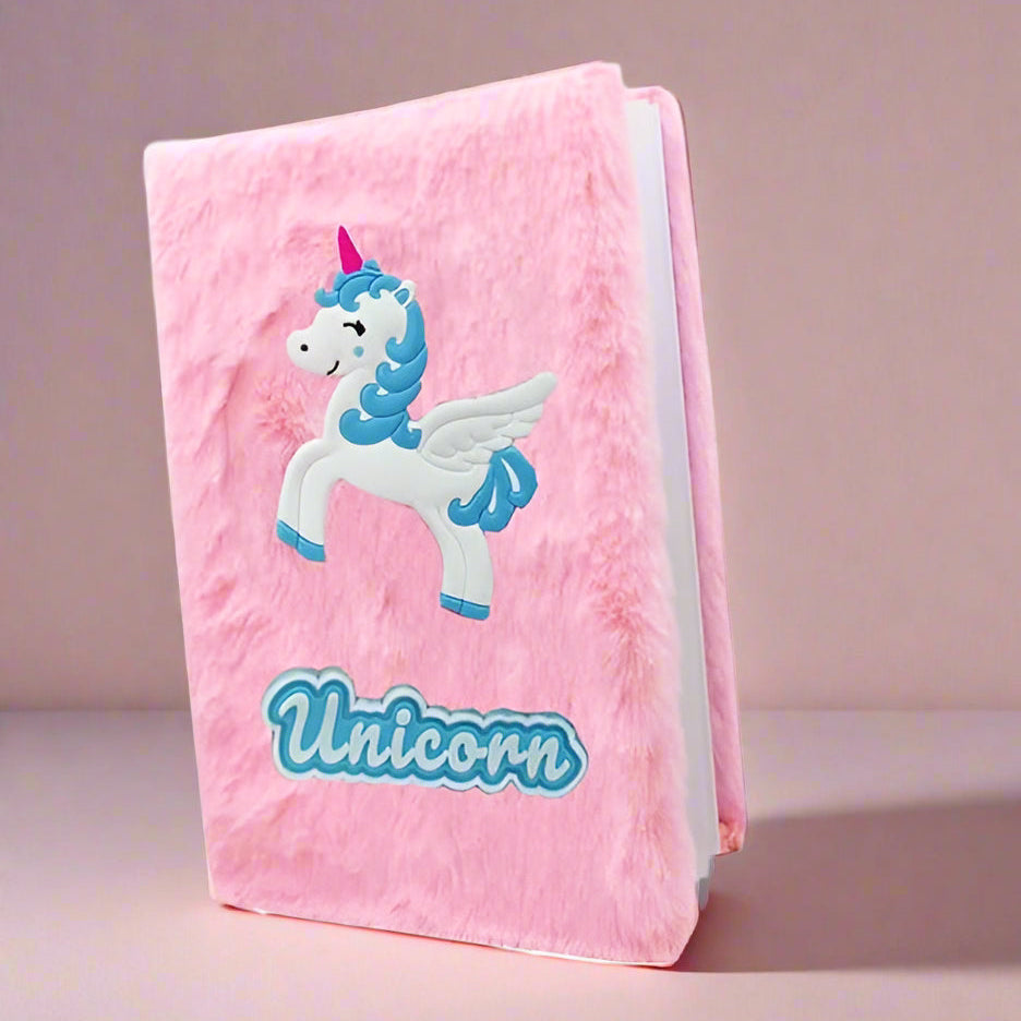 Unicorn Fur Diary – A6 Size Furry Notebook with Ruled Pages (1pc)